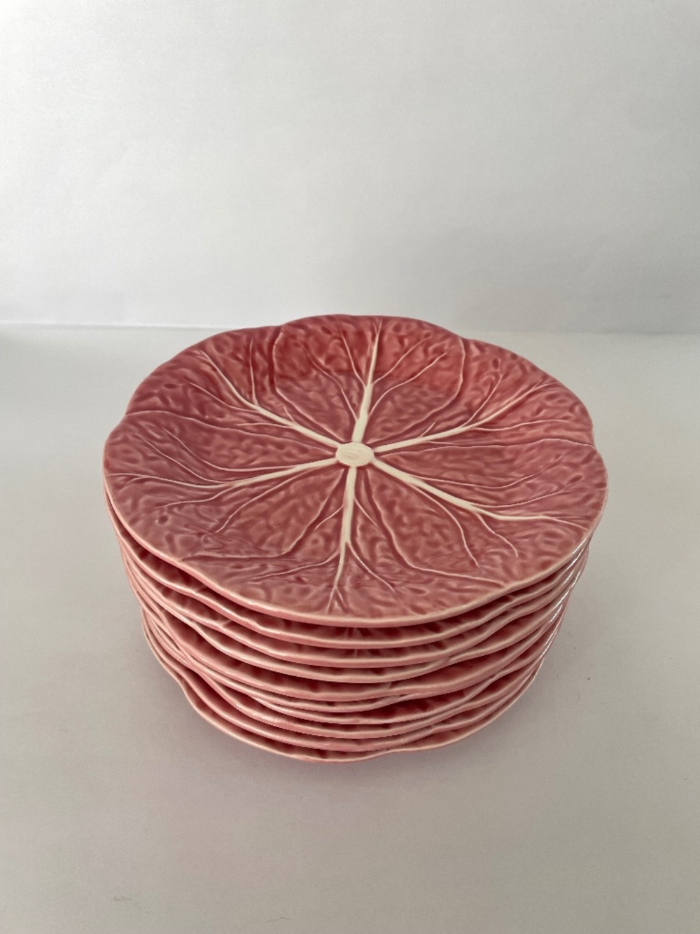 Set of 10 Bordallo Pinheiro Pink Cabbage Earthenware Dessert Salad Plates